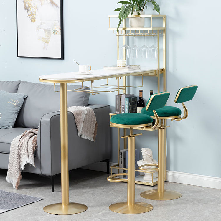 White Stone Indoor Glam Bar Dining Table Iron Double Pedestal Bistro Table with Wine Rack Clearhalo 'Bar Furniture' 'Bar Tables' 'bar_tables' 'Furniture' 'furniture_bar_tables' 'Kitchen & Dining Furniture' 'kitchen&dining_furn' 'kitchen' 4274777