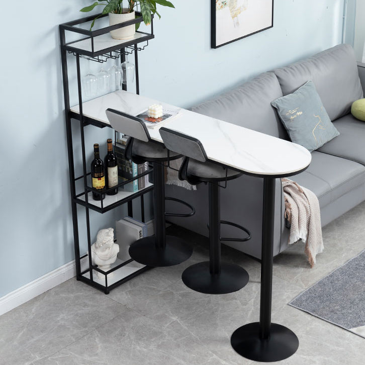 White Stone Indoor Glam Bar Dining Table Iron Double Pedestal Bistro Table with Wine Rack Clearhalo 'Bar Furniture' 'Bar Tables' 'bar_tables' 'Furniture' 'furniture_bar_tables' 'Kitchen & Dining Furniture' 'kitchen&dining_furn' 'kitchen' 4274778