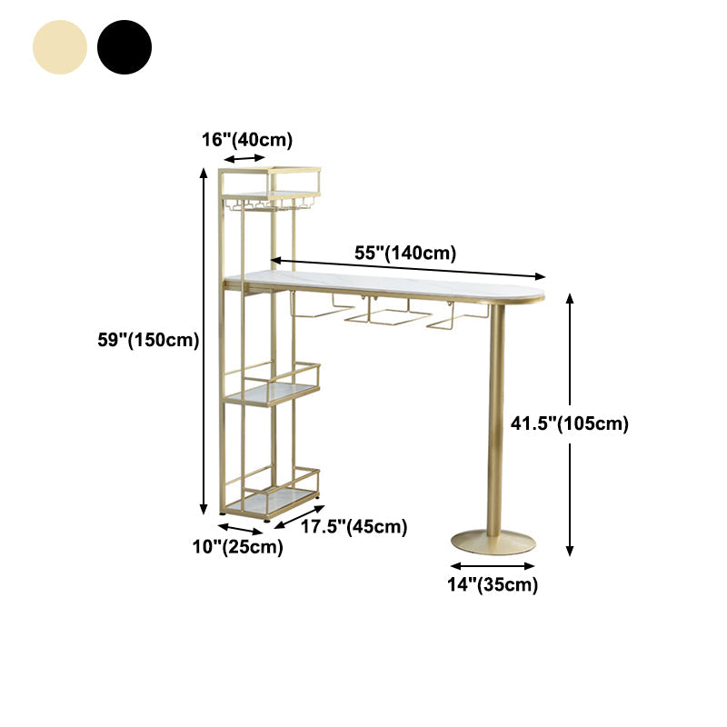 White Stone Indoor Glam Bar Dining Table Iron Double Pedestal Bistro Table with Wine Rack Clearhalo 'Bar Furniture' 'Bar Tables' 'bar_tables' 'Furniture' 'furniture_bar_tables' 'Kitchen & Dining Furniture' 'kitchen&dining_furn' 'kitchen' 4274781