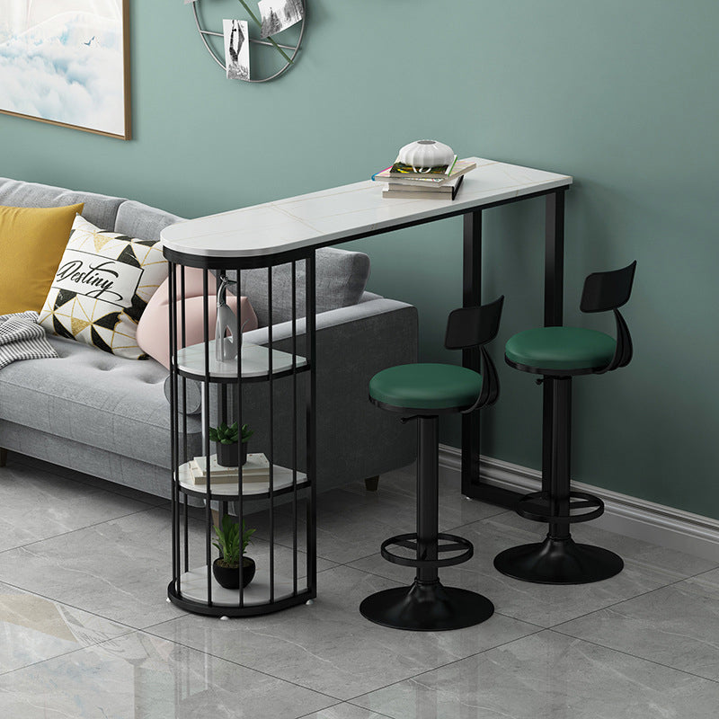 Stone Industrial Bar Dining Table Double Pedestal Bistro Table with Shelve (only table) Clearhalo 'Bar Furniture' 'Bar Tables' 'bar_tables' 'furn' 'furn_bar_tables' 'Furniture' 'furniture_bar_tables' 'Kitchen & Dining Furniture' 'kitchen&dining_furn' 'kitchen' 4274785