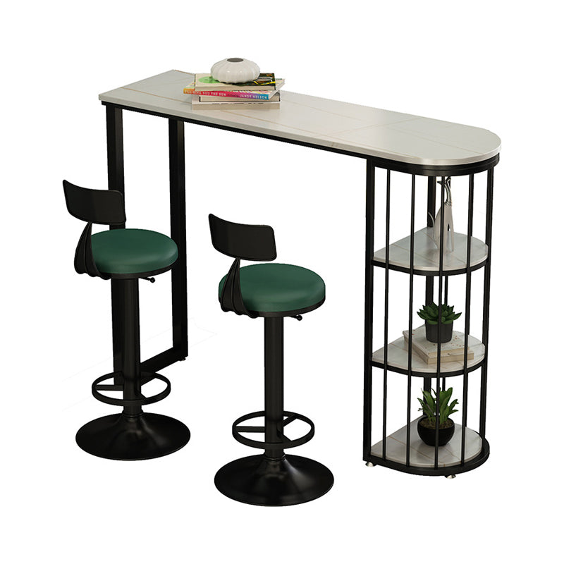 Stone Industrial Bar Dining Table Double Pedestal Bistro Table with Shelve (only table) Without Chairs Clearhalo 'Bar Furniture' 'Bar Tables' 'bar_tables' 'furn' 'furn_bar_tables' 'Furniture' 'furniture_bar_tables' 'Kitchen & Dining Furniture' 'kitchen&dining_furn' 'kitchen' 4274788