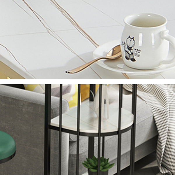 Stone Industrial Bar Dining Table Double Pedestal Bistro Table with Shelve (only table) Clearhalo 'Bar Furniture' 'Bar Tables' 'bar_tables' 'furn' 'furn_bar_tables' 'Furniture' 'furniture_bar_tables' 'Kitchen & Dining Furniture' 'kitchen&dining_furn' 'kitchen' 4274789