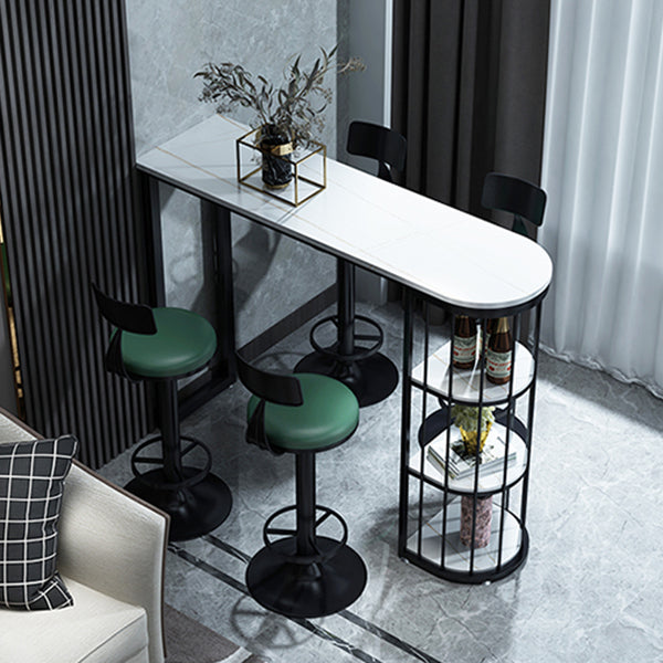 Stone Industrial Bar Dining Table Double Pedestal Bistro Table with Shelve (only table) Clearhalo 'Bar Furniture' 'Bar Tables' 'bar_tables' 'furn' 'furn_bar_tables' 'Furniture' 'furniture_bar_tables' 'Kitchen & Dining Furniture' 'kitchen&dining_furn' 'kitchen' 4274792