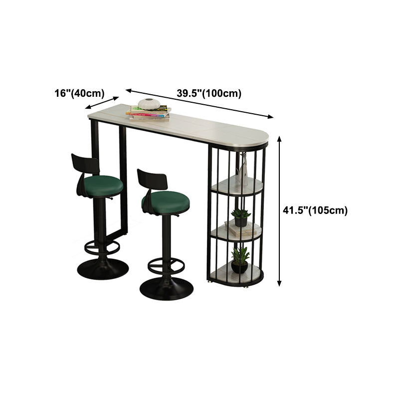 Stone Industrial Bar Dining Table Double Pedestal Bistro Table with Shelve (only table) Clearhalo 'Bar Furniture' 'Bar Tables' 'bar_tables' 'furn' 'furn_bar_tables' 'Furniture' 'furniture_bar_tables' 'Kitchen & Dining Furniture' 'kitchen&dining_furn' 'kitchen' 4274794