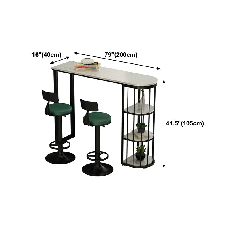 Stone Industrial Bar Dining Table Double Pedestal Bistro Table with Shelve (only table) Clearhalo 'Bar Furniture' 'Bar Tables' 'bar_tables' 'furn' 'furn_bar_tables' 'Furniture' 'furniture_bar_tables' 'Kitchen & Dining Furniture' 'kitchen&dining_furn' 'kitchen' 4274799