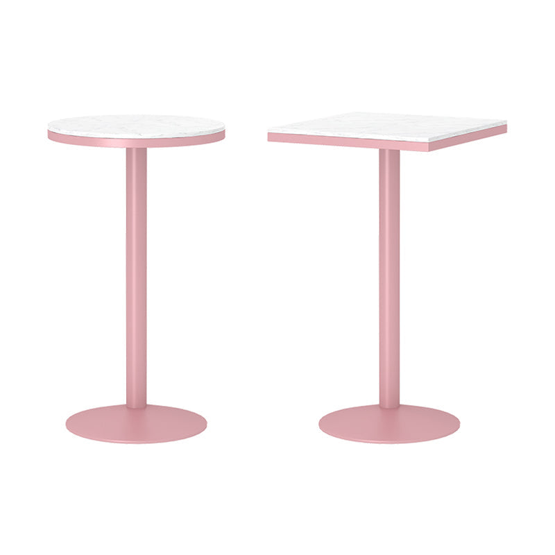 Industrial Style Pink Bar Table Marble White 23.6"W Top Indoor Bistro Table Clearhalo 'Bar Furniture' 'Bar Tables' 'bar_tables' 'furn' 'furn_bar_tables' 'Furniture' 'furniture_bar_tables' 'Kitchen & Dining Furniture' 'kitchen&dining_furn' 'kitchen' 4274824