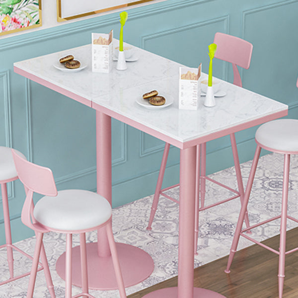 Industrial Style Pink Bar Table Marble White 23.6"W Top Indoor Bistro Table Clearhalo 'Bar Furniture' 'Bar Tables' 'bar_tables' 'furn' 'furn_bar_tables' 'Furniture' 'furniture_bar_tables' 'Kitchen & Dining Furniture' 'kitchen&dining_furn' 'kitchen' 4274825