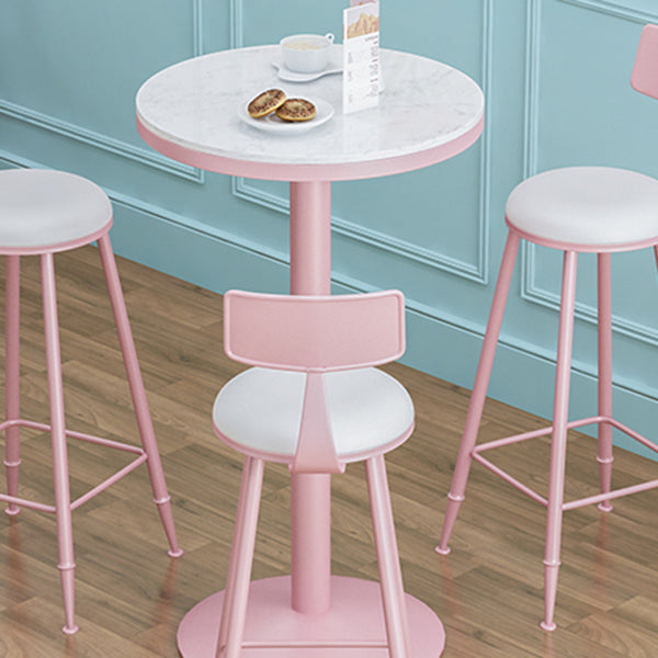 Industrial Style Pink Bar Table Marble White 23.6"W Top Indoor Bistro Table Clearhalo 'Bar Furniture' 'Bar Tables' 'bar_tables' 'furn' 'furn_bar_tables' 'Furniture' 'furniture_bar_tables' 'Kitchen & Dining Furniture' 'kitchen&dining_furn' 'kitchen' 4274827