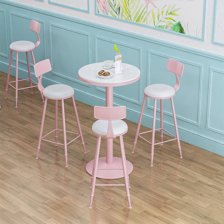 Industrial Style Pink Bar Table Marble White 23.6"W Top Indoor Bistro Table Clearhalo 'Bar Furniture' 'Bar Tables' 'bar_tables' 'furn' 'furn_bar_tables' 'Furniture' 'furniture_bar_tables' 'Kitchen & Dining Furniture' 'kitchen&dining_furn' 'kitchen' 4274828