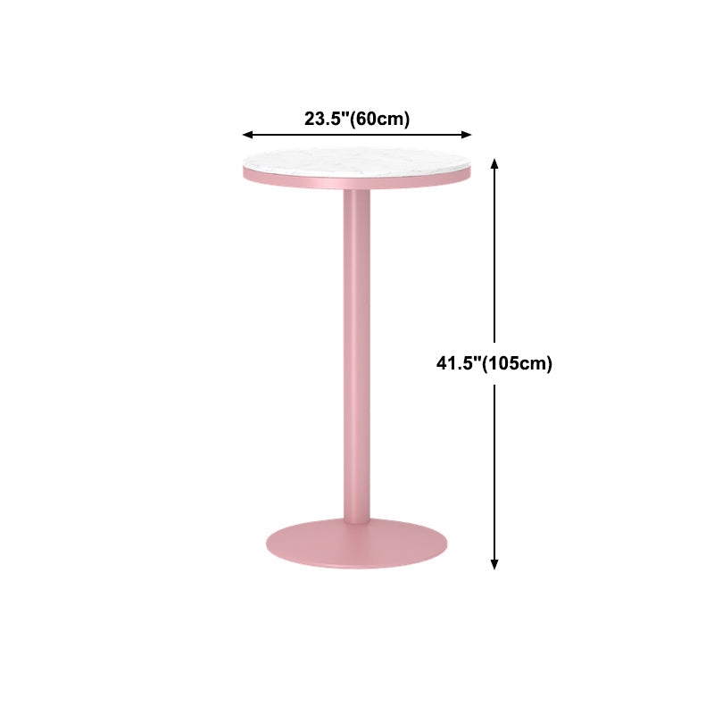 Industrial Style Pink Bar Table Marble White 23.6"W Top Indoor Bistro Table Clearhalo 'Bar Furniture' 'Bar Tables' 'bar_tables' 'furn' 'furn_bar_tables' 'Furniture' 'furniture_bar_tables' 'Kitchen & Dining Furniture' 'kitchen&dining_furn' 'kitchen' 4274830