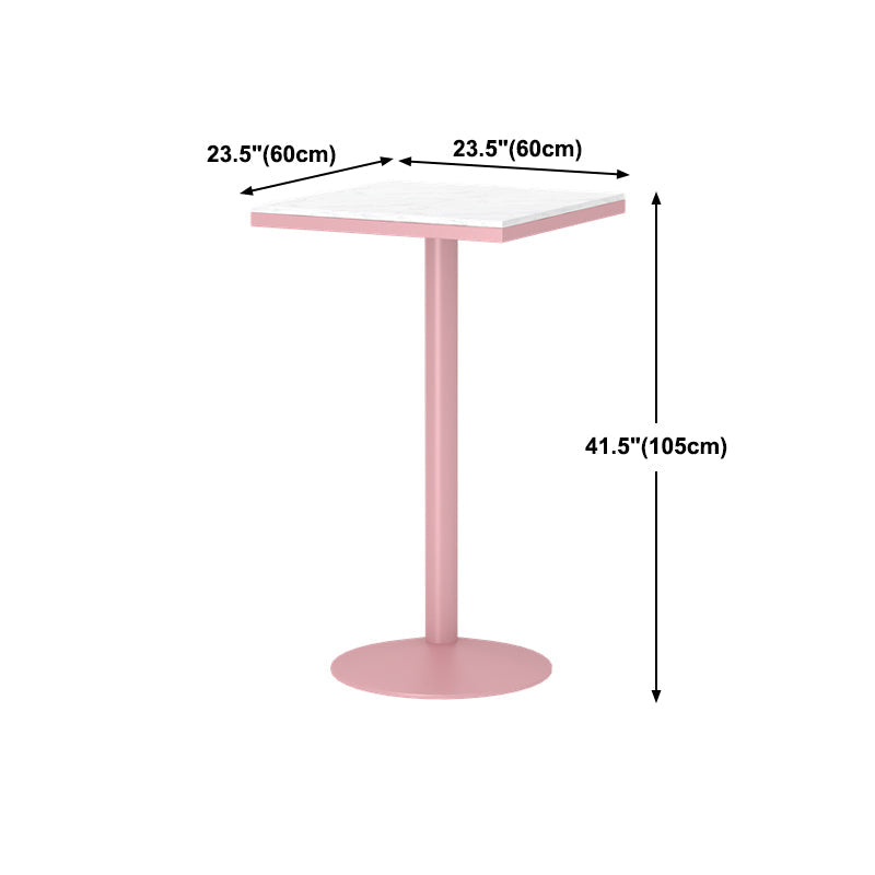 Industrial Style Pink Bar Table Marble White 23.6"W Top Indoor Bistro Table Clearhalo 'Bar Furniture' 'Bar Tables' 'bar_tables' 'furn' 'furn_bar_tables' 'Furniture' 'furniture_bar_tables' 'Kitchen & Dining Furniture' 'kitchen&dining_furn' 'kitchen' 4274831
