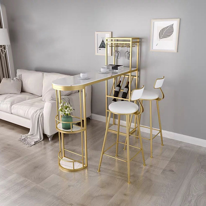 Glam Style Gold Iron Bar Table 41.3"H Faux Marble White Top Specialty Bistro Table Clearhalo 'Bar Furniture' 'Bar Tables' 'bar_tables' 'furn' 'furn_bar_tables' 'Furniture' 'furniture_bar_tables' 'Kitchen & Dining Furniture' 'kitchen&dining_furn' 'kitchen' 4274832