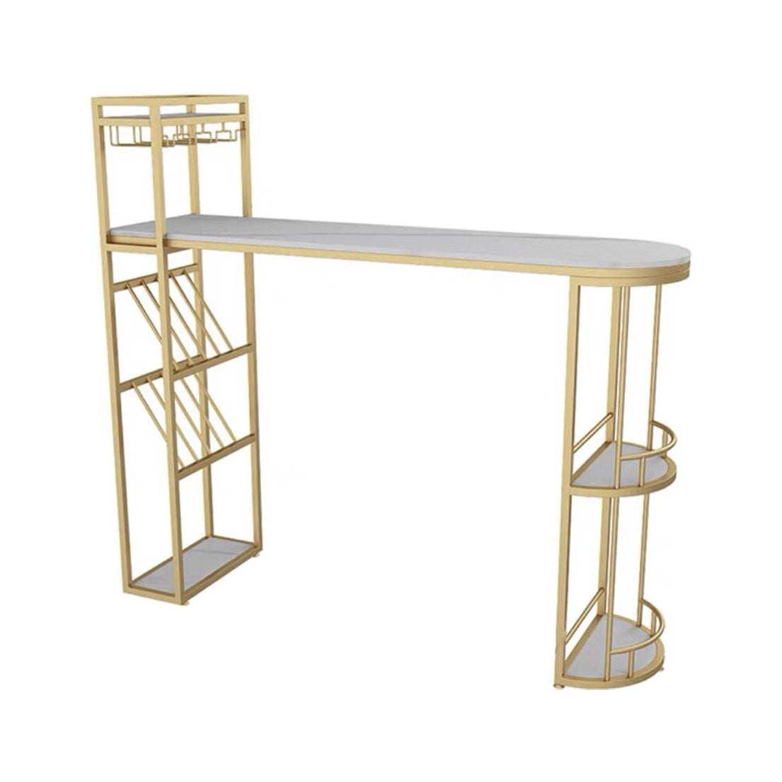 Glam Style Gold Iron Bar Table 41.3"H Faux Marble White Top Specialty Bistro Table Without Chairs Clearhalo 'Bar Furniture' 'Bar Tables' 'bar_tables' 'furn' 'furn_bar_tables' 'Furniture' 'furniture_bar_tables' 'Kitchen & Dining Furniture' 'kitchen&dining_furn' 'kitchen' 4274833