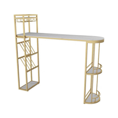 Glam Style Gold Iron Bar Table 41.3"H Faux Marble White Top Specialty Bistro Table Without Chairs Clearhalo 'Bar Furniture' 'Bar Tables' 'bar_tables' 'furn' 'furn_bar_tables' 'Furniture' 'furniture_bar_tables' 'Kitchen & Dining Furniture' 'kitchen&dining_furn' 'kitchen' 4274833