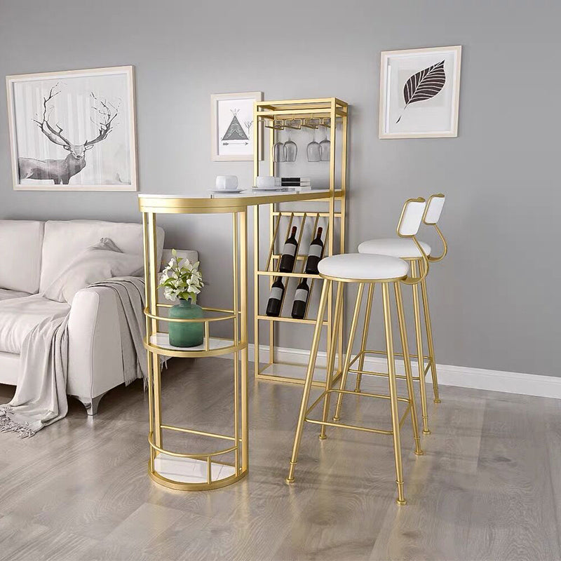 Glam Style Gold Iron Bar Table 41.3"H Faux Marble White Top Specialty Bistro Table Clearhalo 'Bar Furniture' 'Bar Tables' 'bar_tables' 'furn' 'furn_bar_tables' 'Furniture' 'furniture_bar_tables' 'Kitchen & Dining Furniture' 'kitchen&dining_furn' 'kitchen' 4274834