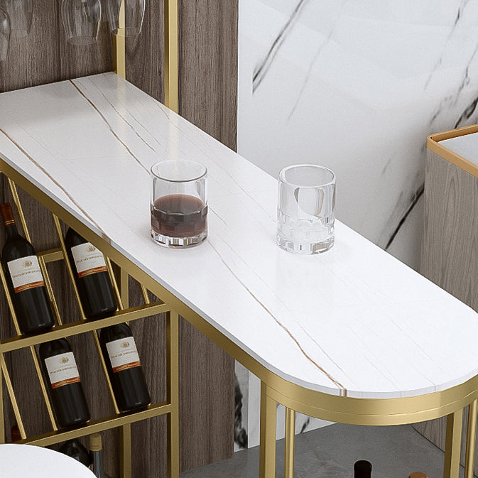 Glam Style Gold Iron Bar Table 41.3"H Faux Marble White Top Specialty Bistro Table Clearhalo 'Bar Furniture' 'Bar Tables' 'bar_tables' 'furn' 'furn_bar_tables' 'Furniture' 'furniture_bar_tables' 'Kitchen & Dining Furniture' 'kitchen&dining_furn' 'kitchen' 4274835