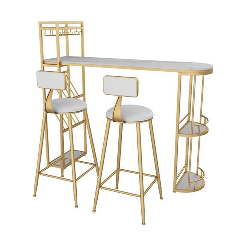 Glam Style Gold Iron Bar Table 41.3"H Faux Marble White Top Specialty Bistro Table Clearhalo 'Bar Furniture' 'Bar Tables' 'bar_tables' 'furn' 'furn_bar_tables' 'Furniture' 'furniture_bar_tables' 'Kitchen & Dining Furniture' 'kitchen&dining_furn' 'kitchen' 4274837