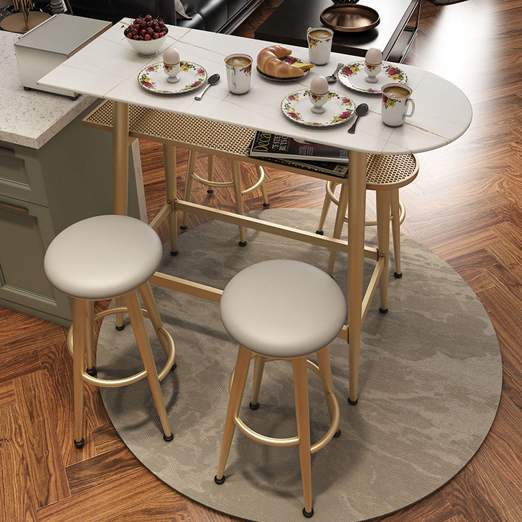Stone Indoor Glam Bar Dining Table Iron Four Leg Pedestal Bistro Table with Footrest Gold White Gold Clearhalo 'Bar Furniture' 'Bar Tables' 'bar_tables' 'furn' 'furn_bar_tables' 'Furniture' 'furniture_bar_tables' 'Kitchen & Dining Furniture' 'kitchen&dining_furn' 'kitchen' 4274843