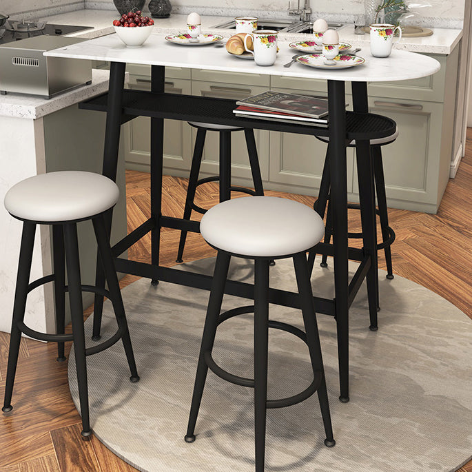 Stone Indoor Glam Bar Dining Table Iron Four Leg Pedestal Bistro Table with Footrest Black White Clearhalo 'Bar Furniture' 'Bar Tables' 'bar_tables' 'furn' 'furn_bar_tables' 'Furniture' 'furniture_bar_tables' 'Kitchen & Dining Furniture' 'kitchen&dining_furn' 'kitchen' 4274844