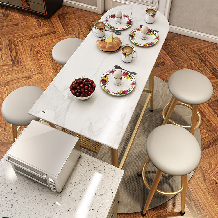 Stone Indoor Glam Bar Dining Table Iron Four Leg Pedestal Bistro Table with Footrest Clearhalo 'Bar Furniture' 'Bar Tables' 'bar_tables' 'furn' 'furn_bar_tables' 'Furniture' 'furniture_bar_tables' 'Kitchen & Dining Furniture' 'kitchen&dining_furn' 'kitchen' 4274847