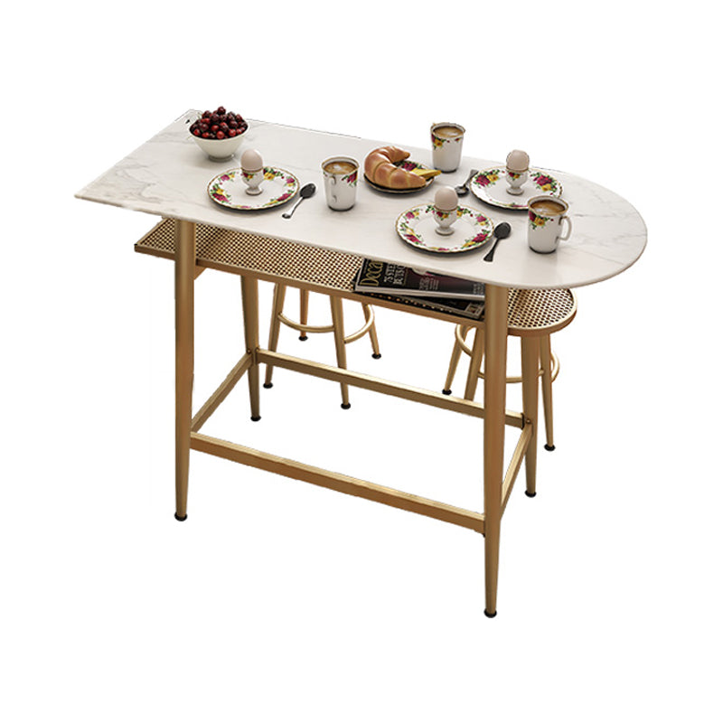 Stone Indoor Glam Bar Dining Table Iron Four Leg Pedestal Bistro Table with Footrest Gold White Clearhalo 'Bar Furniture' 'Bar Tables' 'bar_tables' 'furn' 'furn_bar_tables' 'Furniture' 'furniture_bar_tables' 'Kitchen & Dining Furniture' 'kitchen&dining_furn' 'kitchen' 4274848