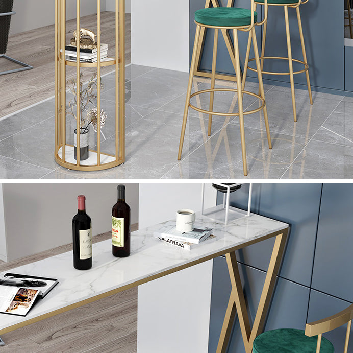 Stone Indoor Glam Bar Dining Table Gold Iron Double Pedestal Bistro Table with Shelve Clearhalo 'Bar Furniture' 'Bar Tables' 'bar_tables' 'furn' 'furn_bar_tables' 'Furniture' 'furniture_bar_tables' 'Kitchen & Dining Furniture' 'kitchen&dining_furn' 'kitchen' 4274890