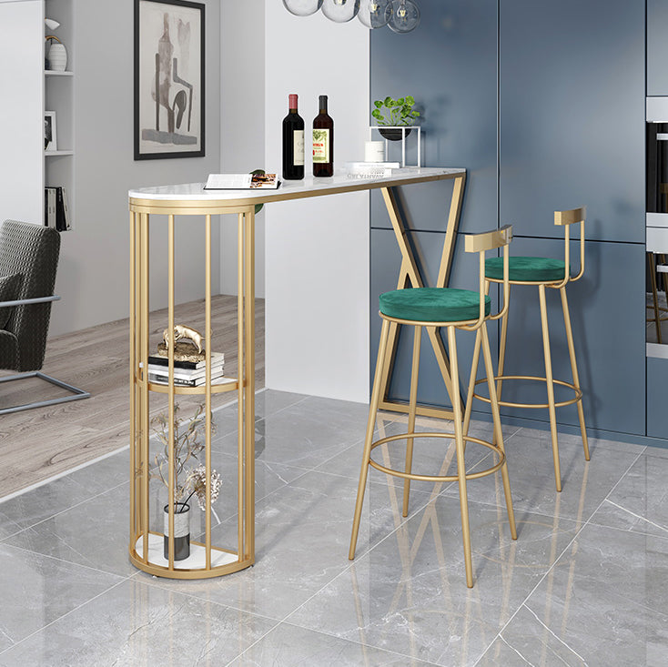 Stone Indoor Glam Bar Dining Table Gold Iron Double Pedestal Bistro Table with Shelve Clearhalo 'Bar Furniture' 'Bar Tables' 'bar_tables' 'furn' 'furn_bar_tables' 'Furniture' 'furniture_bar_tables' 'Kitchen & Dining Furniture' 'kitchen&dining_furn' 'kitchen' 4274891