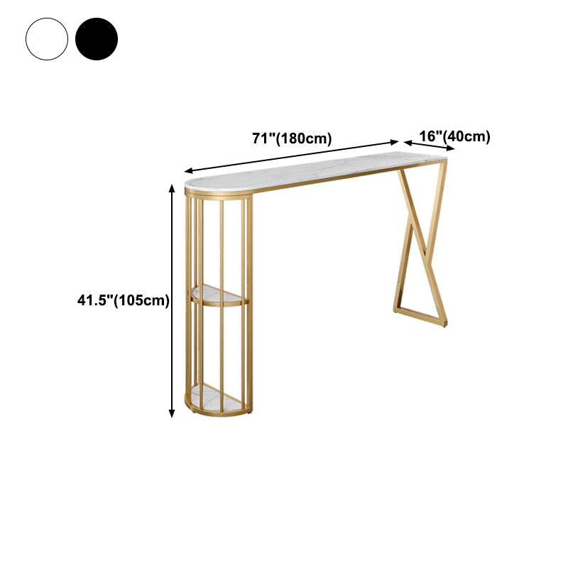 Stone Indoor Glam Bar Dining Table Gold Iron Double Pedestal Bistro Table with Shelve Clearhalo 'Bar Furniture' 'Bar Tables' 'bar_tables' 'furn' 'furn_bar_tables' 'Furniture' 'furniture_bar_tables' 'Kitchen & Dining Furniture' 'kitchen&dining_furn' 'kitchen' 4274896