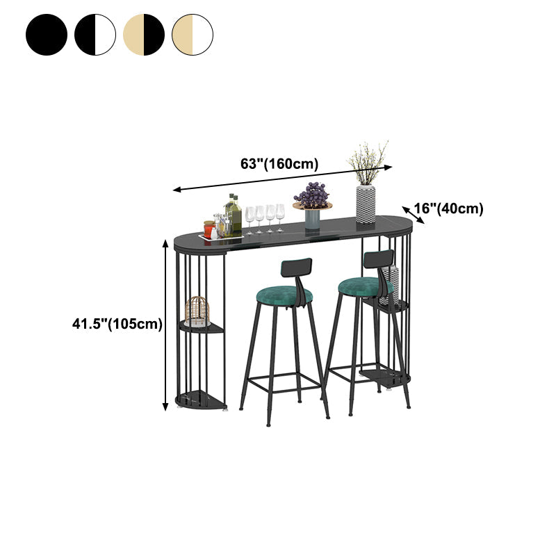 Stone Oval Indoor Glam Bar Dining Table Iron Double Pedestal Bistro Table with Shelve Clearhalo 'Bar Furniture' 'Bar Tables' 'bar_tables' 'furn' 'furn_bar_tables' 'Furniture' 'furniture_bar_tables' 'Kitchen & Dining Furniture' 'kitchen&dining_furn' 'kitchen' 4274915