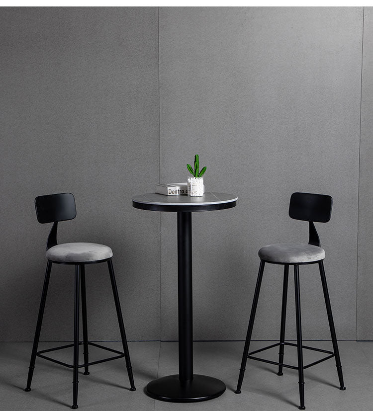 Industrial Gray Bar Table Faux Marble White 21.6" Round Top Bistro Table for Cafe Clearhalo 'Bar Furniture' 'Bar Tables' 'bar_tables' 'furn' 'furn_bar_tables' 'Furniture' 'furniture_bar_tables' 'Kitchen & Dining Furniture' 'kitchen&dining_furn' 'kitchen' 4274926