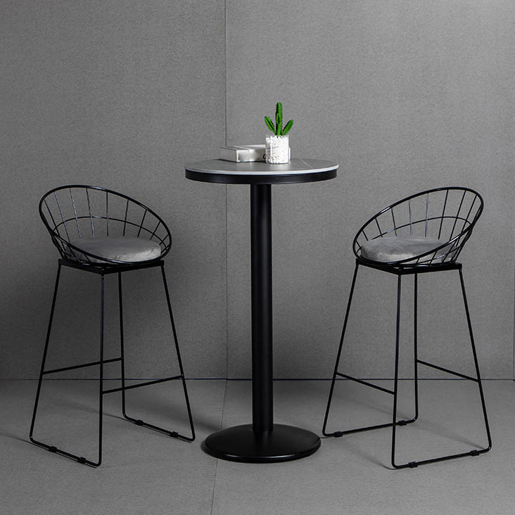 Industrial Gray Bar Table Faux Marble White 21.6" Round Top Bistro Table for Cafe Clearhalo 'Bar Furniture' 'Bar Tables' 'bar_tables' 'furn' 'furn_bar_tables' 'Furniture' 'furniture_bar_tables' 'Kitchen & Dining Furniture' 'kitchen&dining_furn' 'kitchen' 4274930