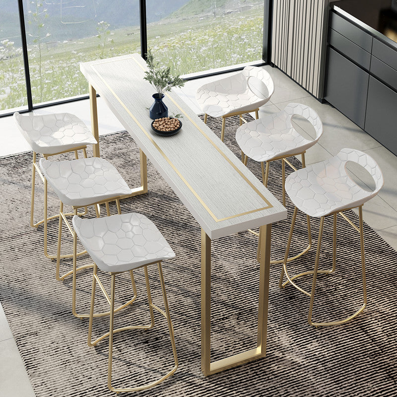 Glam White Wood Bar Dining Table Rectangle Indoor Bistro Table with Sled Pedestal Clearhalo 'Bar Furniture' 'Bar Tables' 'bar_tables' 'furn' 'furn_bar_tables' 'Furniture' 'furniture_bar_tables' 'Kitchen & Dining Furniture' 'kitchen&dining_furn' 'kitchen' 4274934