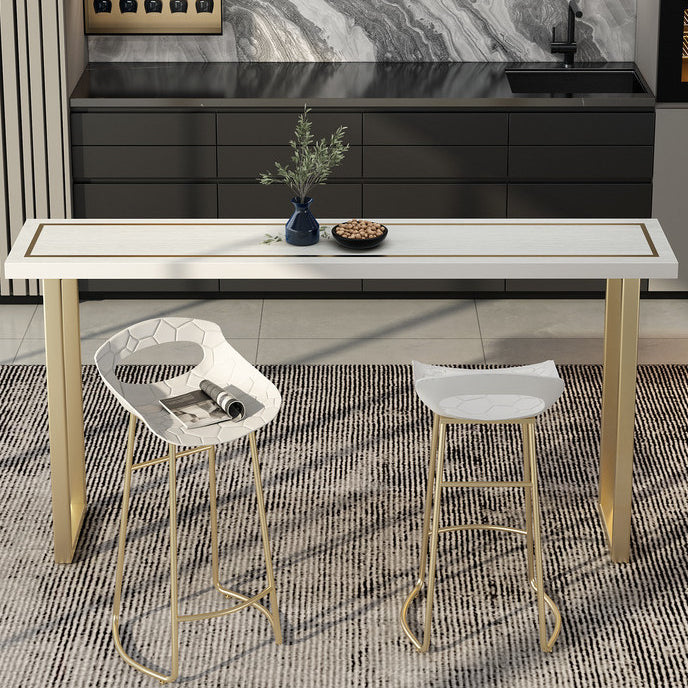 Glam White Wood Bar Dining Table Rectangle Indoor Bistro Table with Sled Pedestal Clearhalo 'Bar Furniture' 'Bar Tables' 'bar_tables' 'furn' 'furn_bar_tables' 'Furniture' 'furniture_bar_tables' 'Kitchen & Dining Furniture' 'kitchen&dining_furn' 'kitchen' 4274937
