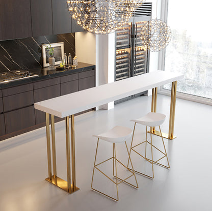 42-inch Height Luxury Cocktail Bar Table Gold Base Bar Height Table White Without Chairs Clearhalo 'Bar Furniture' 'Bar Tables' 'bar_tables' 'furn' 'furn_bar_tables' 'Furniture' 'furniture_bar_tables' 'Kitchen & Dining Furniture' 'kitchen&dining_furn' 'kitchen' 4274949