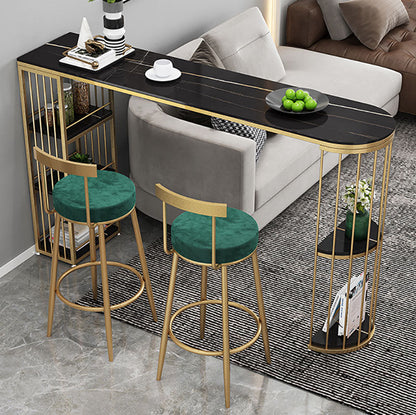 42-inch Height Cocktail Bar Table Nordic Metal Base Bar Height Storage Table Black-Gold Without Chairs Clearhalo 'Bar Furniture' 'Bar Tables' 'bar_tables' 'furn' 'furn_bar_tables' 'Furniture' 'furniture_bar_tables' 'Kitchen & Dining Furniture' 'kitchen&dining_furn' 'kitchen' 4274966