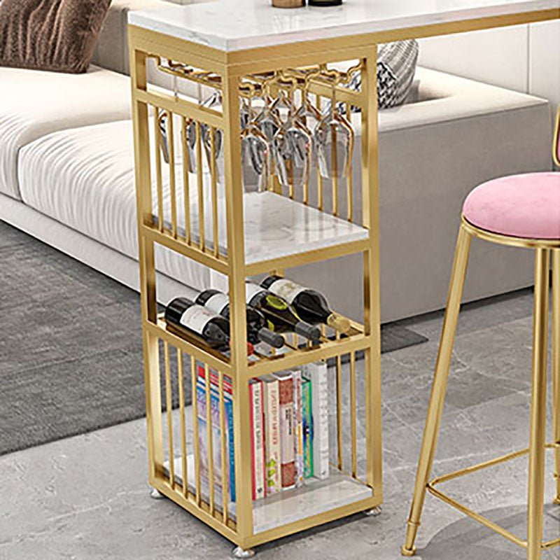 Glam White Marble Bar Dining Table Iron Double Pedestal Bistro Table with Shelve Clearhalo 'Bar Furniture' 'Bar Tables' 'bar_tables' 'furn' 'furn_bar_tables' 'Furniture' 'furniture_bar_tables' 'Kitchen & Dining Furniture' 'kitchen&dining_furn' 'kitchen' 4274984