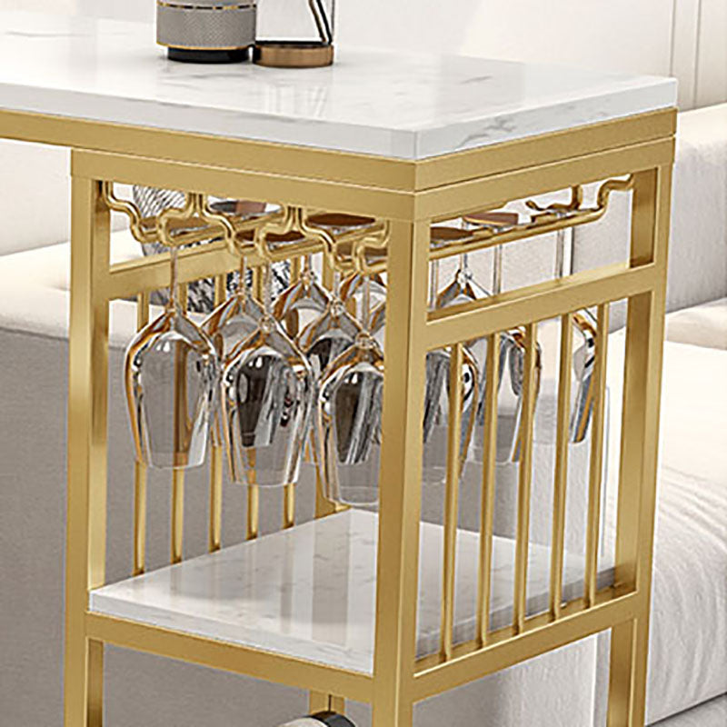 Glam White Marble Bar Dining Table Iron Double Pedestal Bistro Table with Shelve Clearhalo 'Bar Furniture' 'Bar Tables' 'bar_tables' 'furn' 'furn_bar_tables' 'Furniture' 'furniture_bar_tables' 'Kitchen & Dining Furniture' 'kitchen&dining_furn' 'kitchen' 4274985