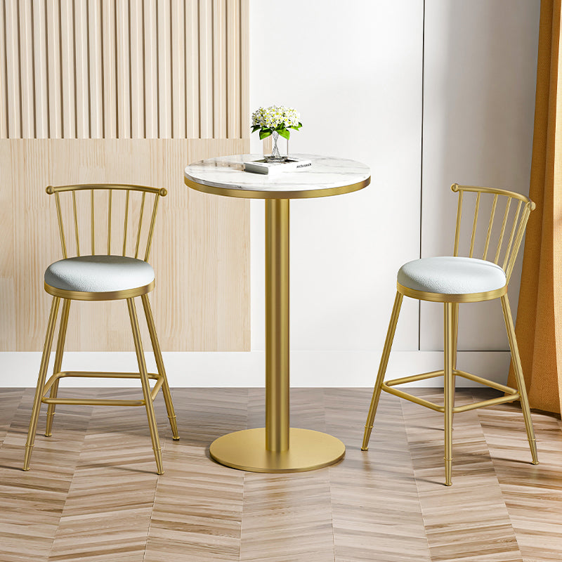 Glam Style Gold Metal Bar Table 21.6" Round Top Marble Indoor Bistro Table 21.7"L x 21.7"W x 37.4"H Without Chairs Clearhalo 'Bar Furniture' 'Bar Tables' 'bar_tables' 'furn' 'furn_bar_tables' 'Furniture' 'furniture_bar_tables' 'Kitchen & Dining Furniture' 'kitchen&dining_furn' 'kitchen' 4275097