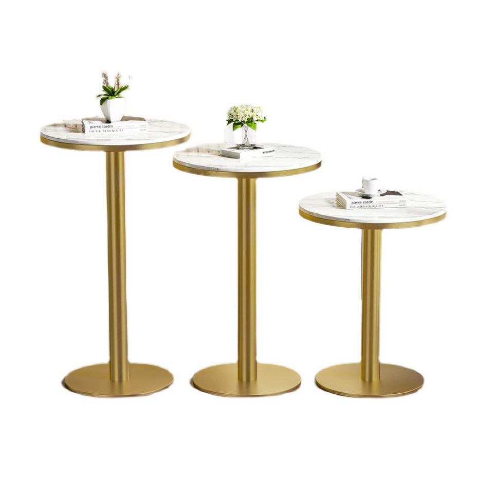 Glam Style Gold Metal Bar Table 21.6" Round Top Marble Indoor Bistro Table Clearhalo 'Bar Furniture' 'Bar Tables' 'bar_tables' 'furn' 'furn_bar_tables' 'Furniture' 'furniture_bar_tables' 'Kitchen & Dining Furniture' 'kitchen&dining_furn' 'kitchen' 4275101