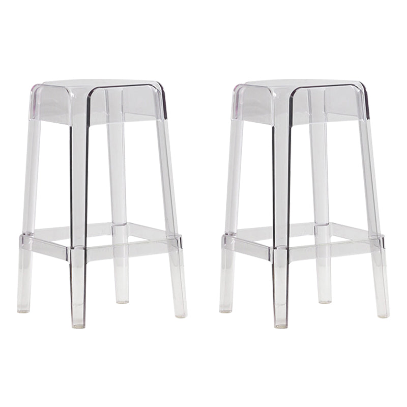 Backless Arm-less Modern Bar Stool Plastic Footrest Square Counter Stool Clear 2 Piece Set Counter Stool(26"H) Clearhalo 'Bar Furniture' 'Bar Stools' 'bar_stools' 'furn' 'furn_bar_stools' 'furniture_bar_stools' 'Kitchen & Dining Furniture' 'kitchen&dining_furn' 'kitchen' 'kitchen_furn' Furniture' 4275122