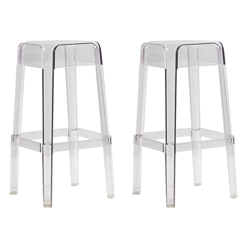 Backless Arm-less Modern Bar Stool Plastic Footrest Square Counter Stool Clear 2 Piece Set Bar Stool(30"H) Clearhalo 'Bar Furniture' 'Bar Stools' 'bar_stools' 'furn' 'furn_bar_stools' 'furniture_bar_stools' 'Kitchen & Dining Furniture' 'kitchen&dining_furn' 'kitchen' 'kitchen_furn' Furniture' 4275123