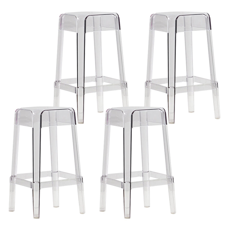 Backless Arm-less Modern Bar Stool Plastic Footrest Square Counter Stool Clear 4 Piece Set Counter Stool(26"H) Clearhalo 'Bar Furniture' 'Bar Stools' 'bar_stools' 'furn' 'furn_bar_stools' 'furniture_bar_stools' 'Kitchen & Dining Furniture' 'kitchen&dining_furn' 'kitchen' 'kitchen_furn' Furniture' 4275132
