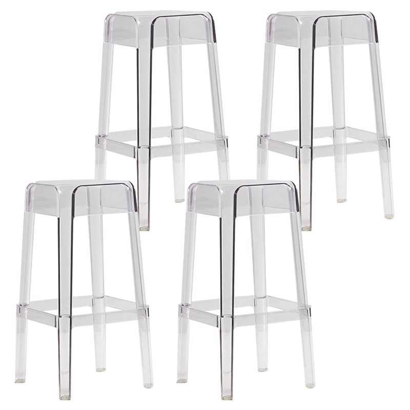 Backless Arm-less Modern Bar Stool Plastic Footrest Square Counter Stool Clear 4 Piece Set Bar Stool(30"H) Clearhalo 'Bar Furniture' 'Bar Stools' 'bar_stools' 'furn' 'furn_bar_stools' 'furniture_bar_stools' 'Kitchen & Dining Furniture' 'kitchen&dining_furn' 'kitchen' 'kitchen_furn' Furniture' 4275133