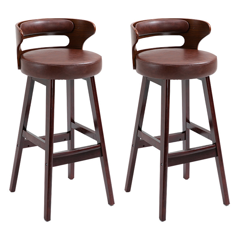 Modern Armless Backrest Counter Stool Wood Household Bar Stool with Cushion Dark Brown 2 Piece Set Clearhalo 'Bar Furniture' 'Bar Stools' 'bar_stools' 'furn' 'furn_bar_stools' 'furniture_bar_stools' 'Kitchen & Dining Furniture' 'kitchen&dining_furn' 'kitchen' 'kitchen_furn' Furniture' 4275235