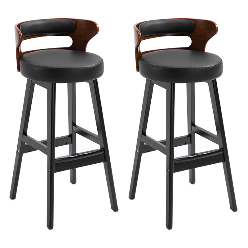 Modern Armless Backrest Counter Stool Wood Household Bar Stool with Cushion Matte Black 2 Piece Set Clearhalo 'Bar Furniture' 'Bar Stools' 'bar_stools' 'furn' 'furn_bar_stools' 'furniture_bar_stools' 'Kitchen & Dining Furniture' 'kitchen&dining_furn' 'kitchen' 'kitchen_furn' Furniture' 4275239