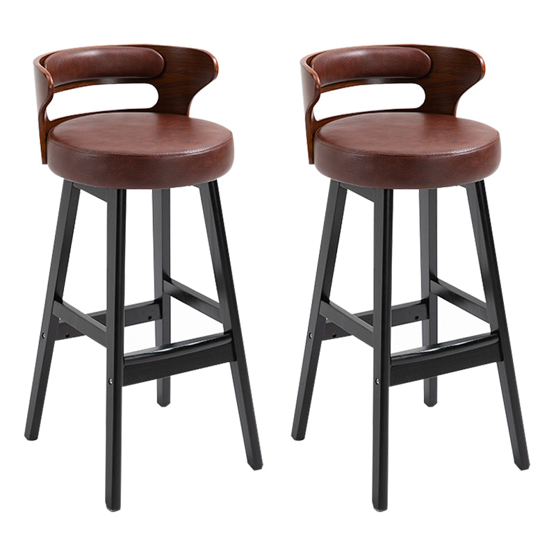 Modern Armless Backrest Counter Stool Wood Household Bar Stool with Cushion Brown 2 Piece Set Clearhalo 'Bar Furniture' 'Bar Stools' 'bar_stools' 'furn' 'furn_bar_stools' 'furniture_bar_stools' 'Kitchen & Dining Furniture' 'kitchen&dining_furn' 'kitchen' 'kitchen_furn' Furniture' 4275241
