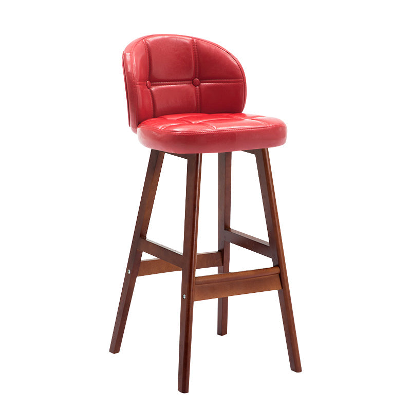 Modern Armless Backrest Counter Stool Wood Household Bar Stool with Pedal and Cushion Red Brown 1 Piece Clearhalo 'Bar Furniture' 'Bar Stools' 'bar_stools' 'furn' 'furn_bar_stools' 'furniture_bar_stools' 'Kitchen & Dining Furniture' 'kitchen&dining_furn' 'kitchen' 'kitchen_furn' Furniture' 4275279