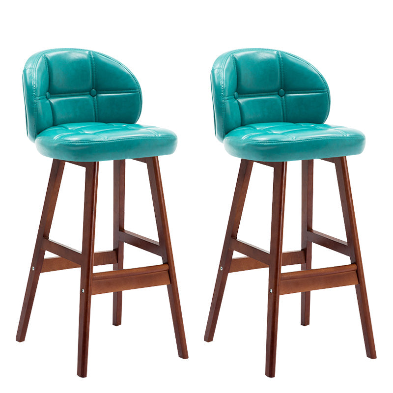 Modern Armless Backrest Counter Stool Wood Household Bar Stool with Pedal and Cushion Blue Brown 2 Piece Set Clearhalo 'Bar Furniture' 'Bar Stools' 'bar_stools' 'furn' 'furn_bar_stools' 'furniture_bar_stools' 'Kitchen & Dining Furniture' 'kitchen&dining_furn' 'kitchen' 'kitchen_furn' Furniture' 4275296