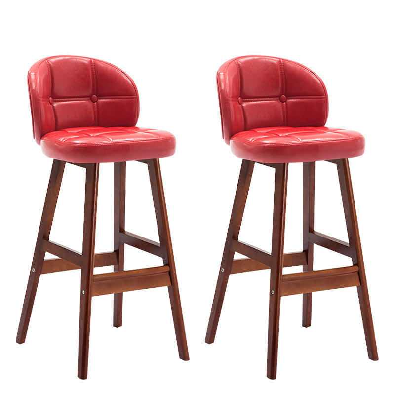 Modern Armless Backrest Counter Stool Wood Household Bar Stool with Pedal and Cushion Red Brown 2 Piece Set Clearhalo 'Bar Furniture' 'Bar Stools' 'bar_stools' 'furn' 'furn_bar_stools' 'furniture_bar_stools' 'Kitchen & Dining Furniture' 'kitchen&dining_furn' 'kitchen' 'kitchen_furn' Furniture' 4275297