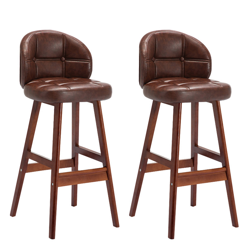 Modern Armless Backrest Counter Stool Wood Household Bar Stool with Pedal and Cushion Coffee Brown 2 Piece Set Clearhalo 'Bar Furniture' 'Bar Stools' 'bar_stools' 'furn' 'furn_bar_stools' 'furniture_bar_stools' 'Kitchen & Dining Furniture' 'kitchen&dining_furn' 'kitchen' 'kitchen_furn' Furniture' 4275300